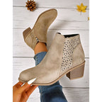 Women's Low Block Heel Cutout Ankle Boots