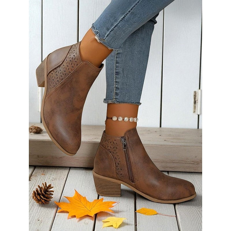 Women's Low Block Heel Cutout Ankle Boots