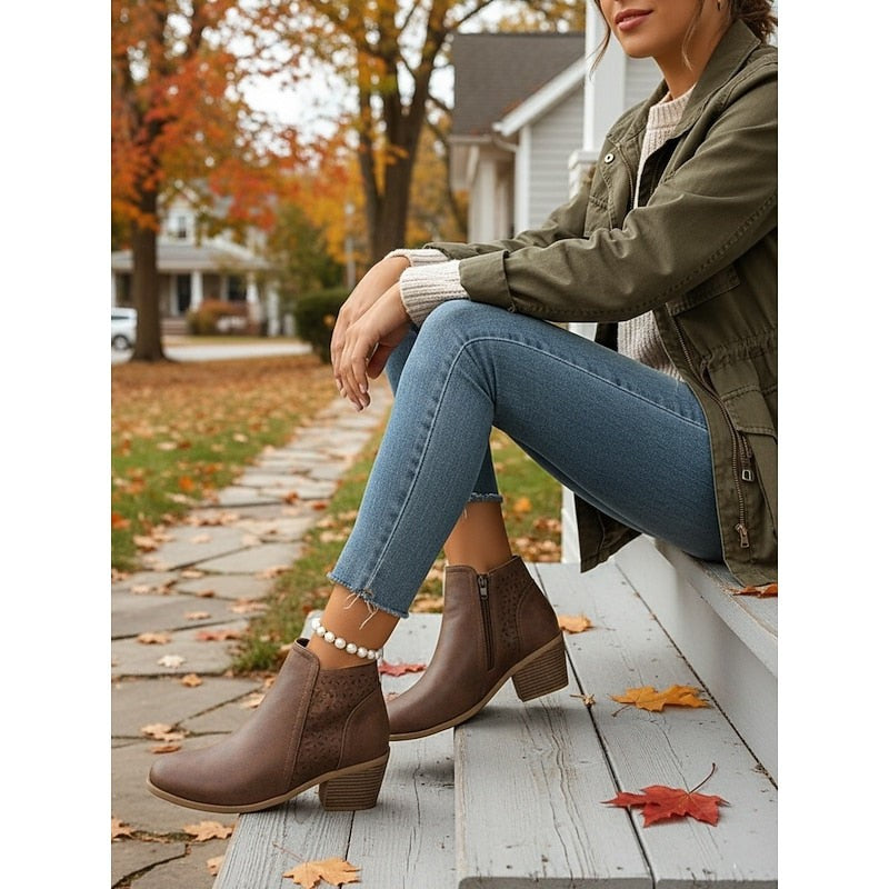 Women's Low Block Heel Cutout Ankle Boots