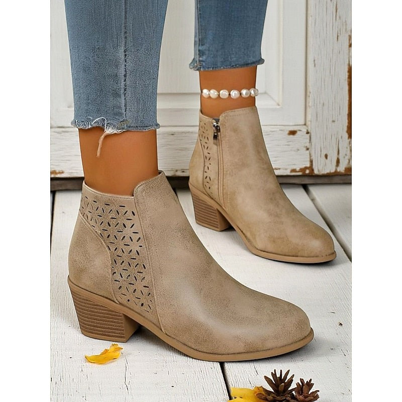 Women's Low Block Heel Cutout Ankle Boots