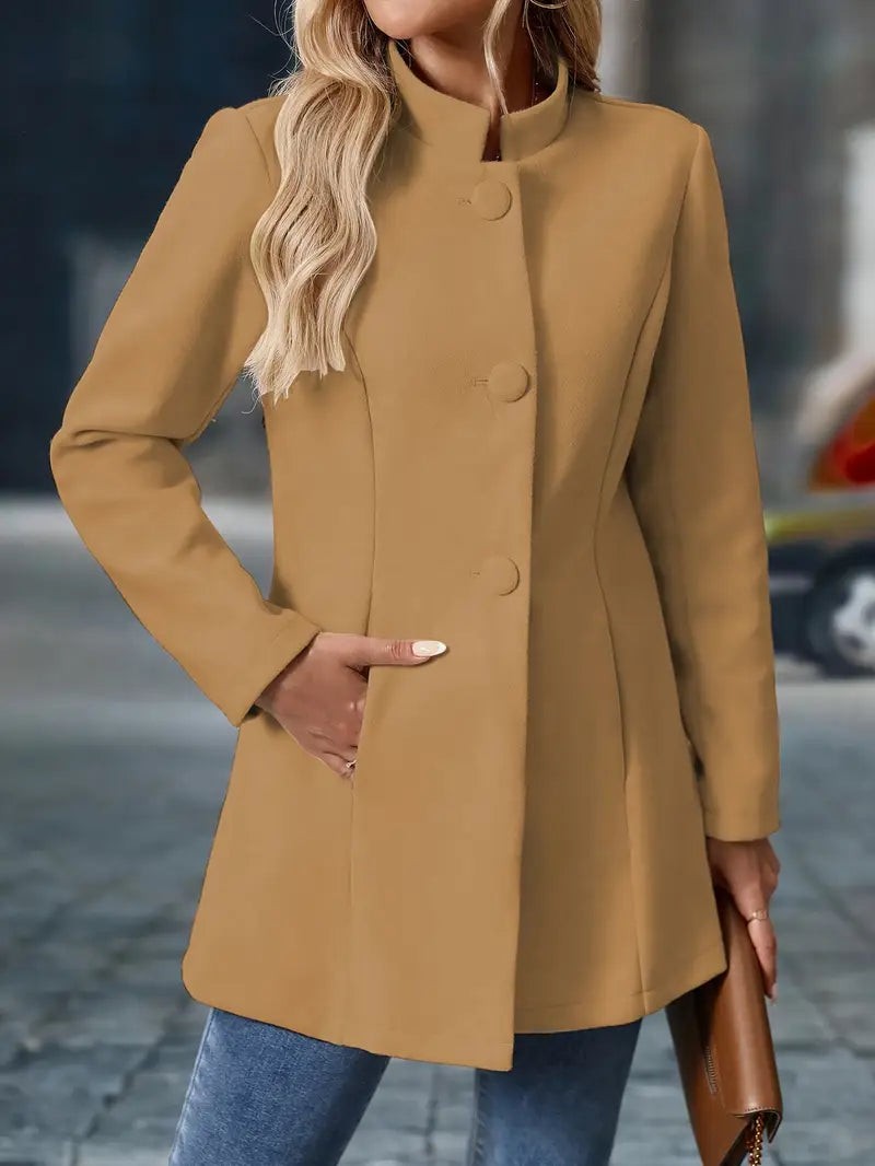 Women's Mid-Length Overcoat with Stand Collar