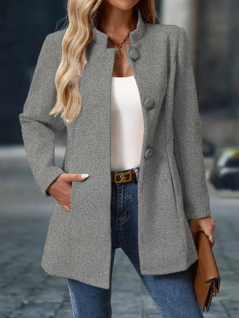 Women's Mid-Length Overcoat with Stand Collar