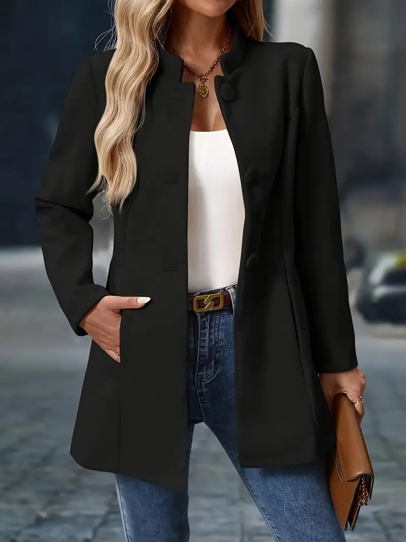 Women's Mid-Length Overcoat with Stand Collar