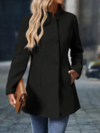 Women's Mid-Length Overcoat with Stand Collar
