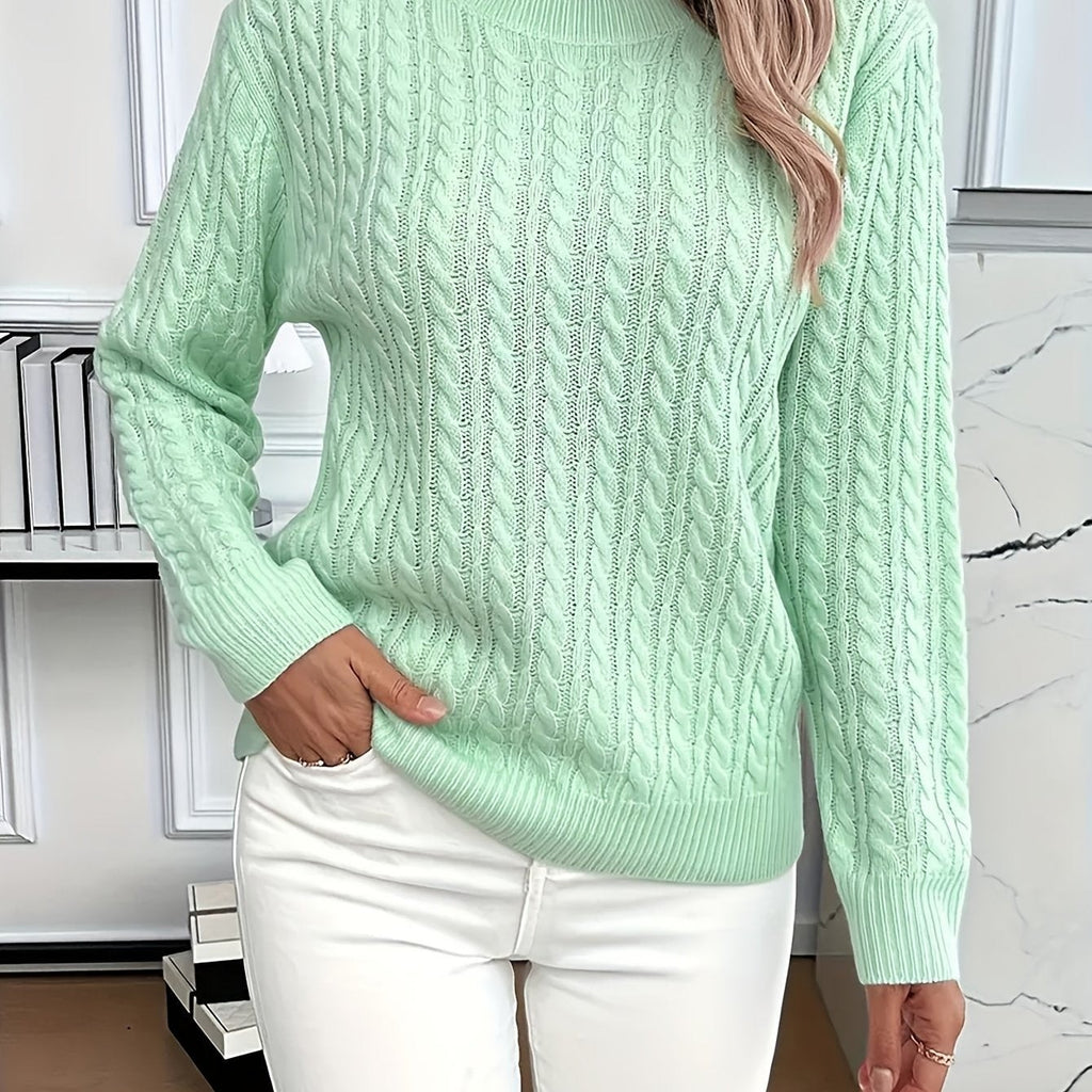 Women's Oversized Cable Knit Jumper with Round Neck