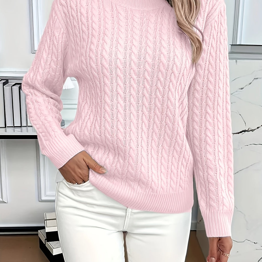 Women's Oversized Cable Knit Jumper with Round Neck