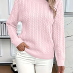 Women's Oversized Cable Knit Jumper with Round Neck