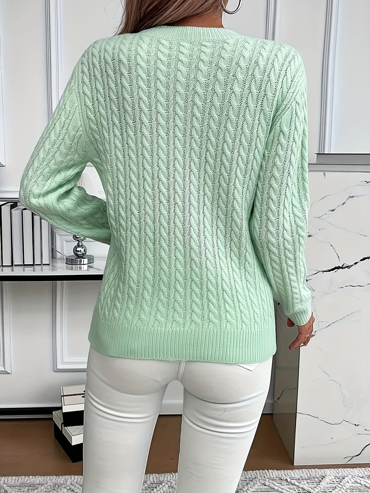 Women's Oversized Cable Knit Jumper with Round Neck