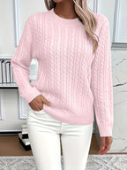 Women's Oversized Cable Knit Jumper with Round Neck