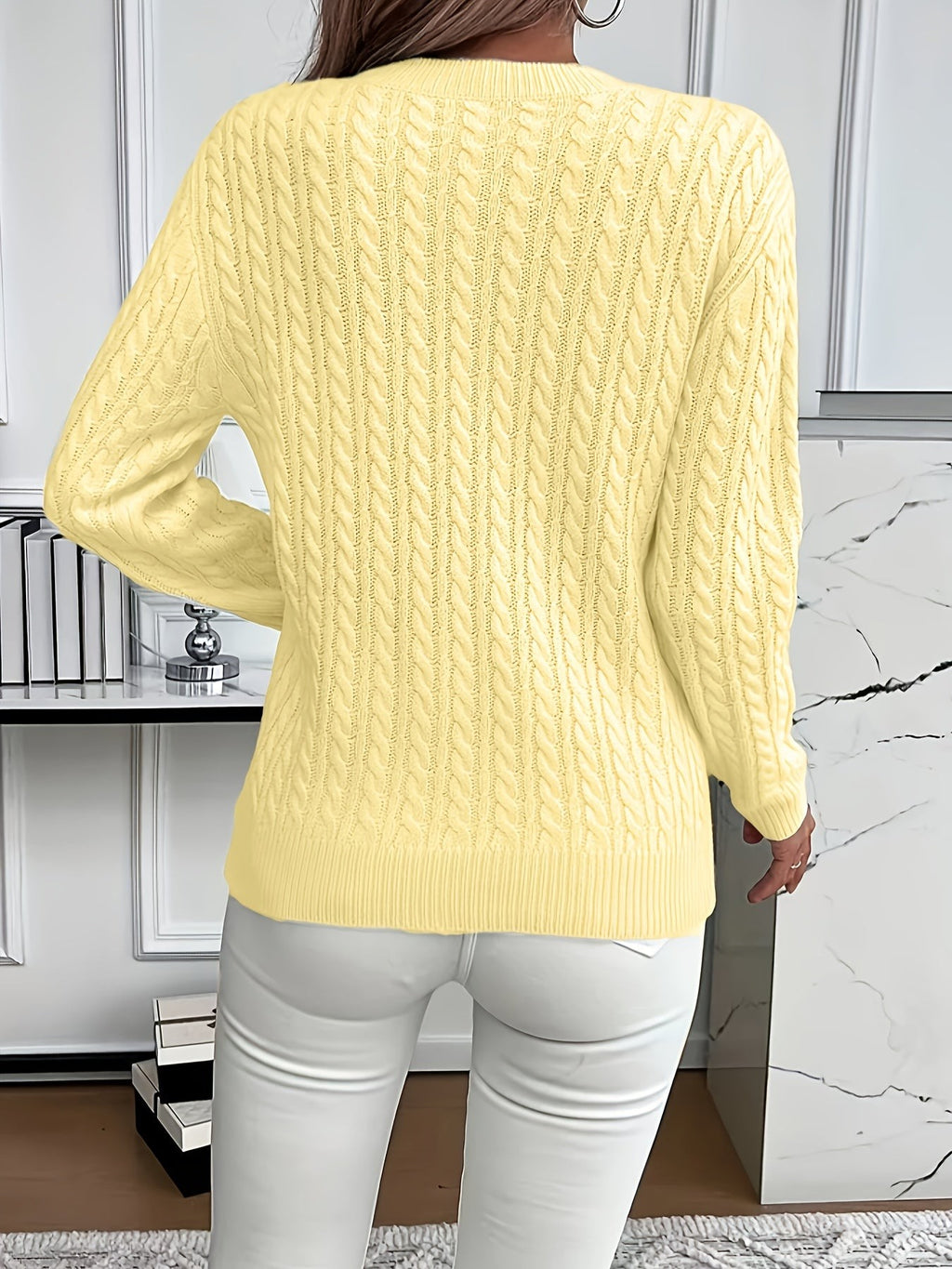Women's Oversized Cable Knit Jumper with Round Neck