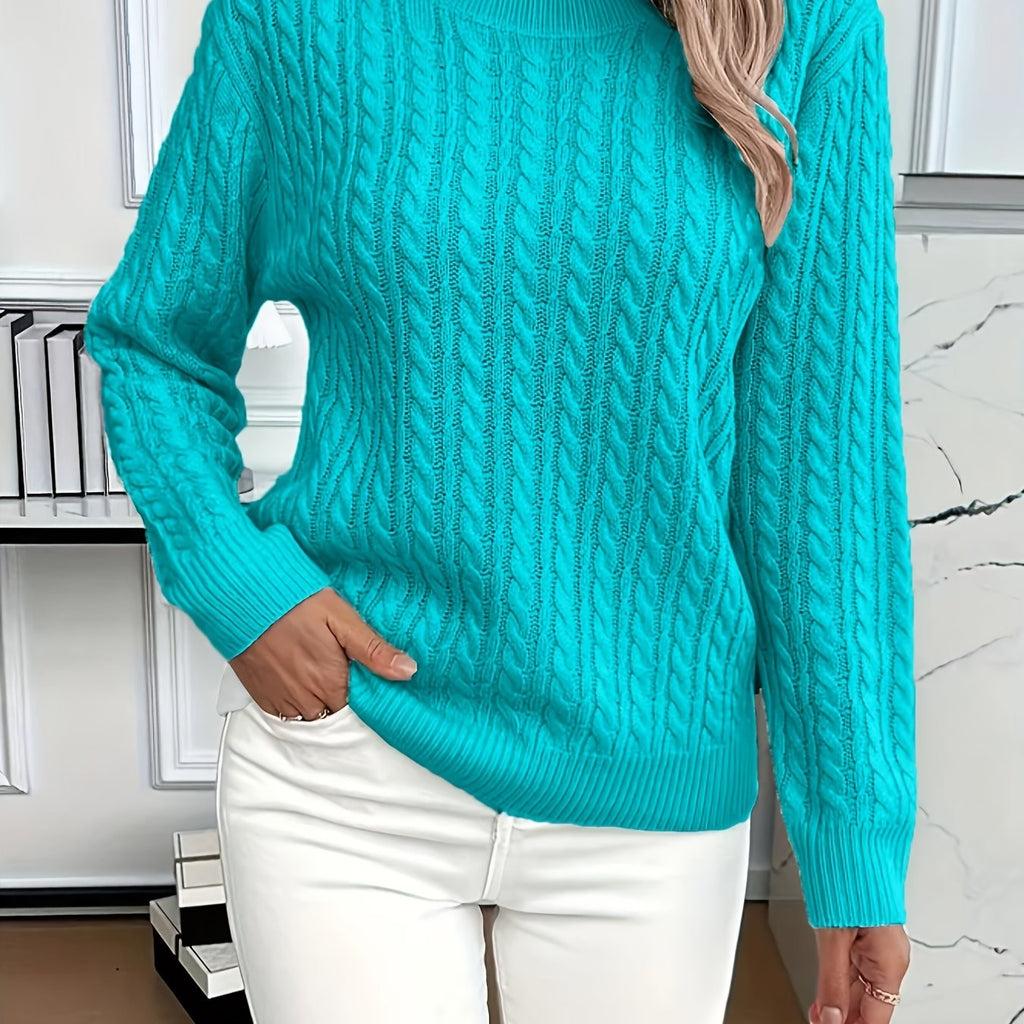 Women's Oversized Cable Knit Jumper with Round Neck