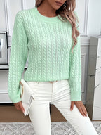 Women's Oversized Cable Knit Jumper with Round Neck