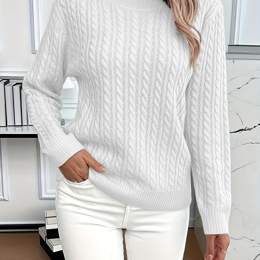 Women's Oversized Cable Knit Jumper with Round Neck