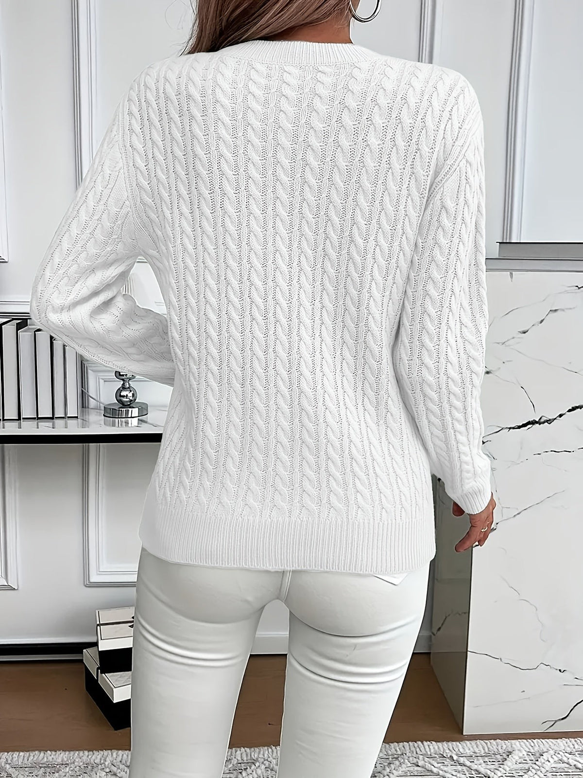 Women's Oversized Cable Knit Jumper with Round Neck