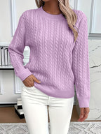 Women's Oversized Cable Knit Jumper with Round Neck