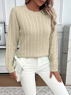 Women's Oversized Cable Knit Jumper with Round Neck