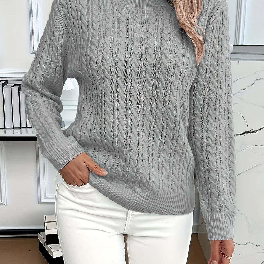 Women's Oversized Cable Knit Jumper with Round Neck