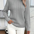 Women's Oversized Cable Knit Jumper with Round Neck