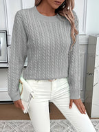Women's Oversized Cable Knit Jumper with Round Neck