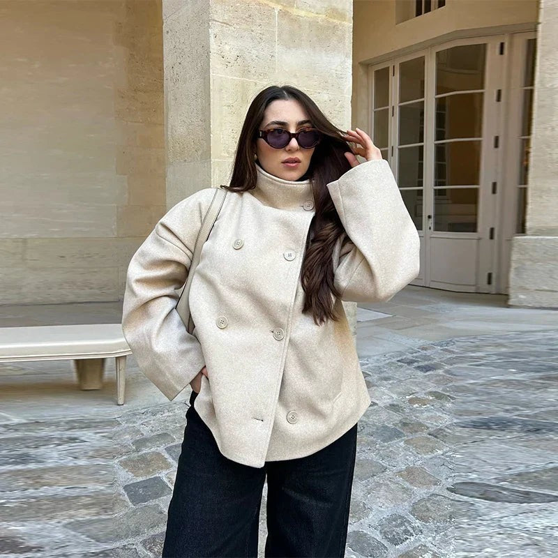 Women's Oversized Double Breasted Stand Collar Coats