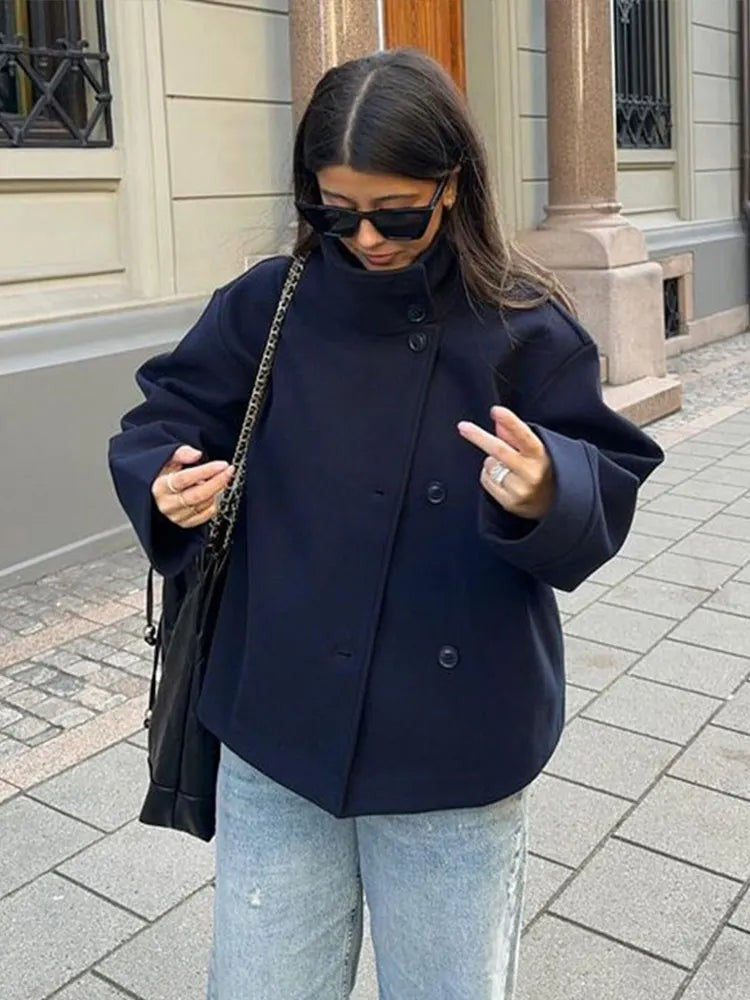 Women's Oversized Double Breasted Stand Collar Coats