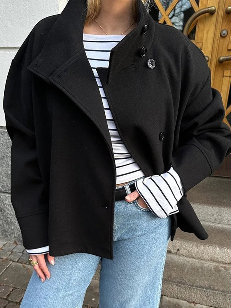 Women's Oversized Double Breasted Stand Collar Coats