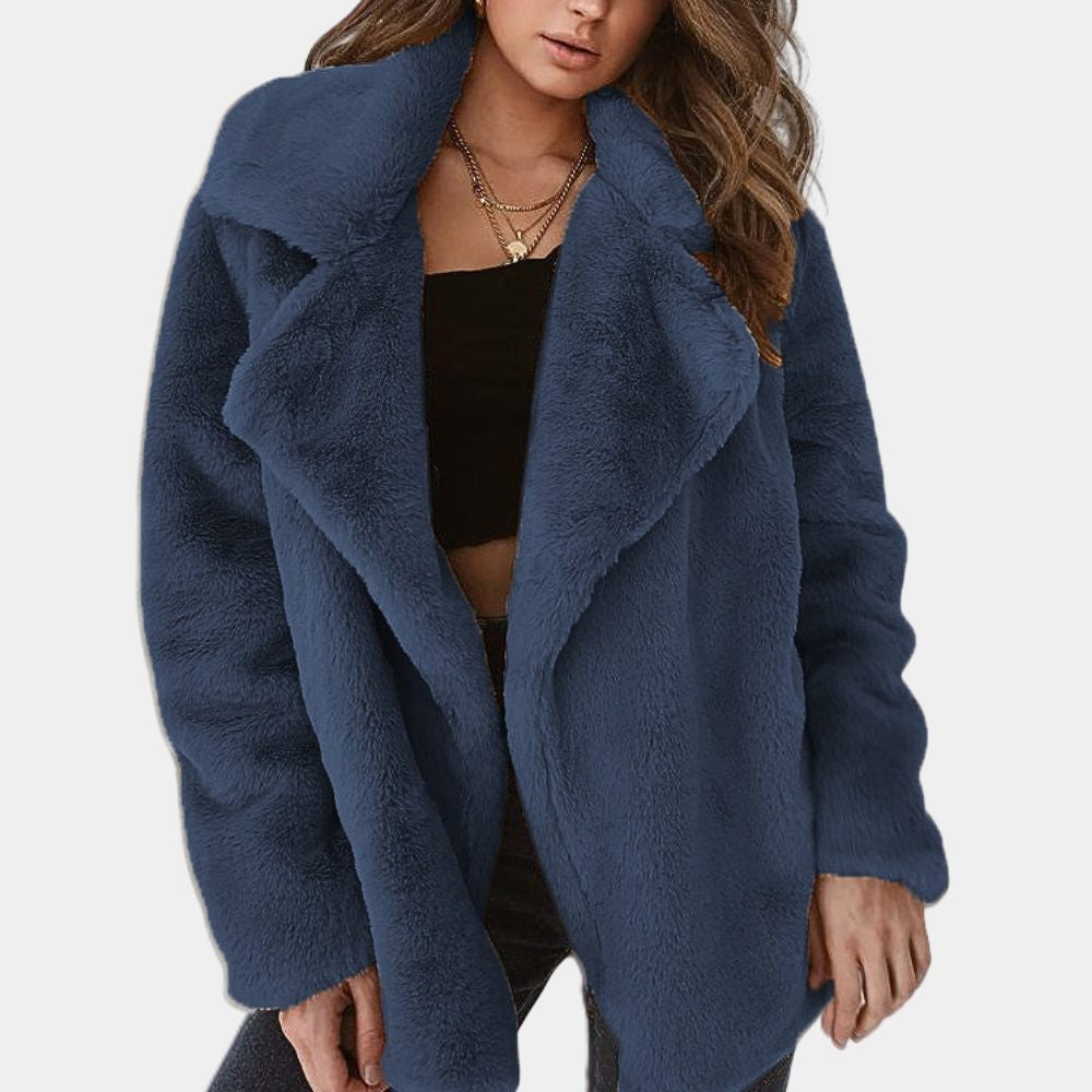 Women's Oversized Fluffy Coat with Wide Lapels