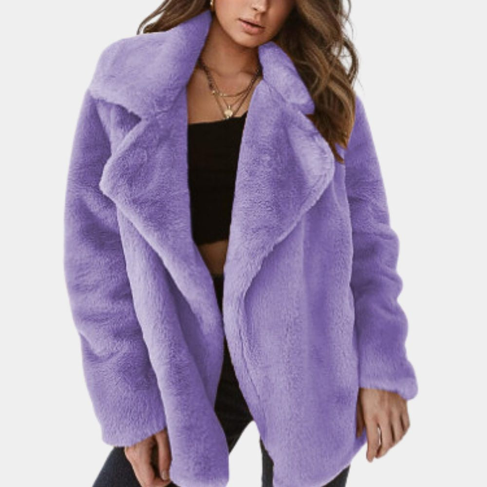 Women's Oversized Fluffy Coat with Wide Lapels