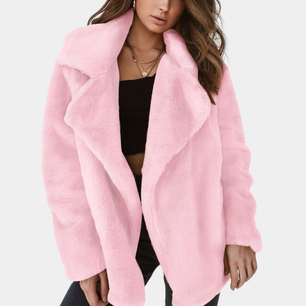 Women's Oversized Fluffy Coat with Wide Lapels
