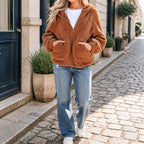 Women's Oversized Hooded Teddy Jacket with Zip