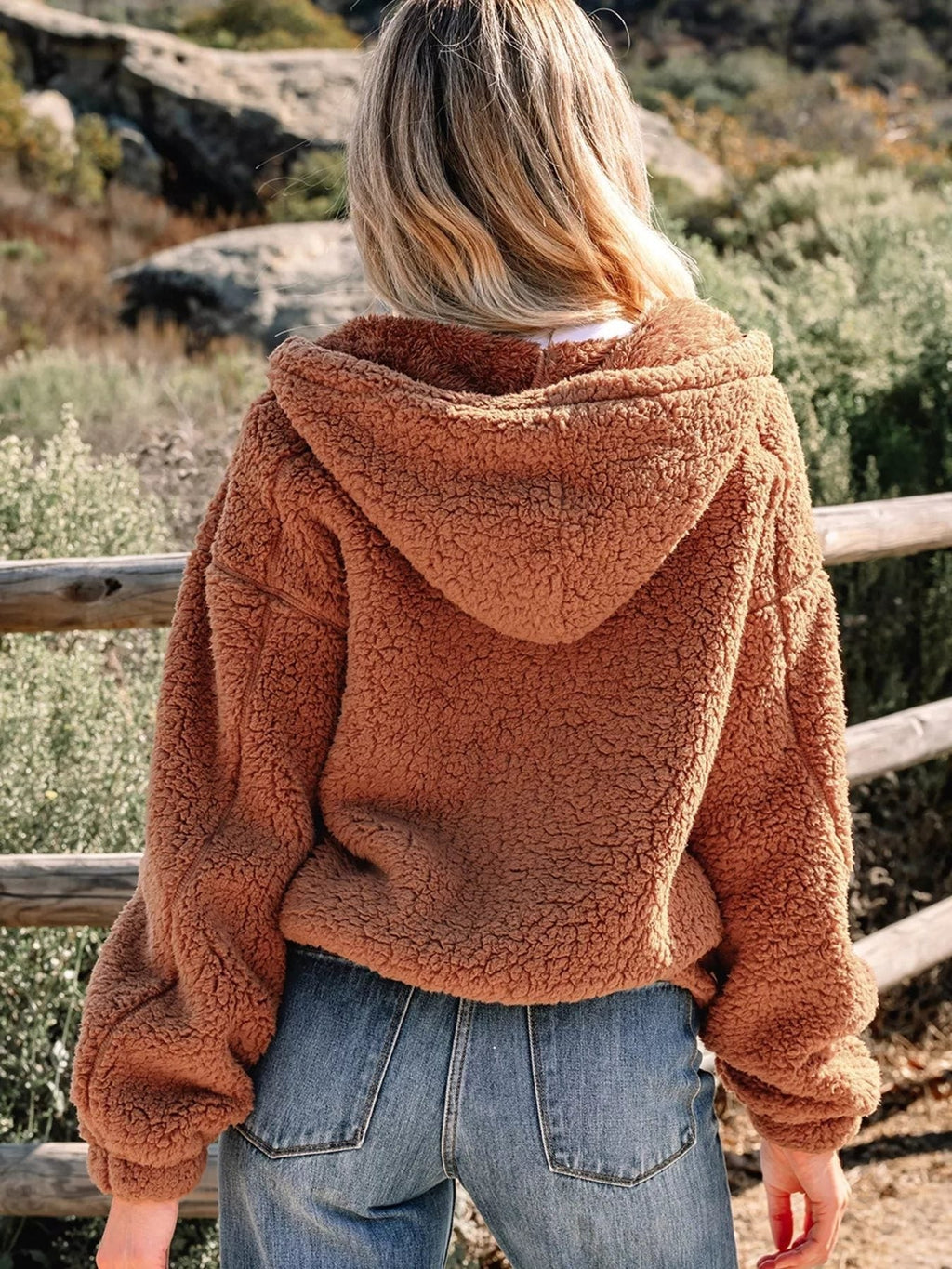 Women's Oversized Hooded Teddy Jacket with Zip