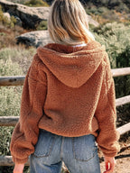 Women's Oversized Hooded Teddy Jacket with Zip