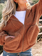 Women's Oversized Hooded Teddy Jacket with Zip