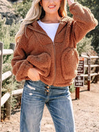 Women's Oversized Hooded Teddy Jacket with Zip