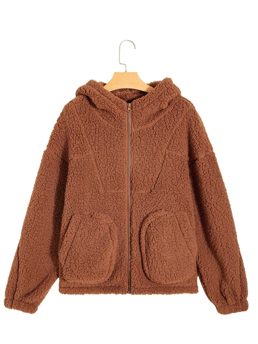 Women's Oversized Hooded Teddy Jacket with Zip