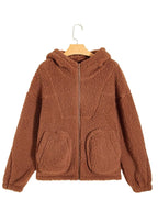 Women's Oversized Hooded Teddy Jacket with Zip