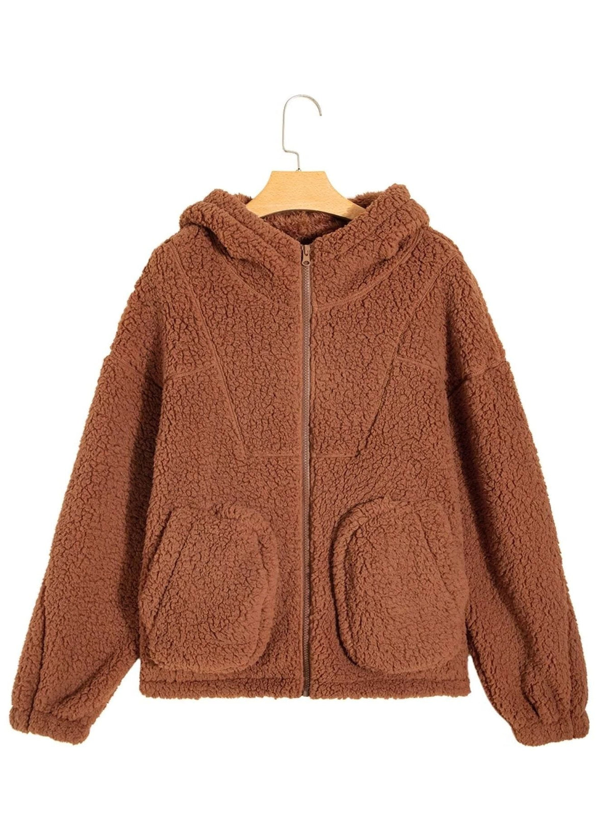 Women's Oversized Hooded Teddy Jacket with Zip