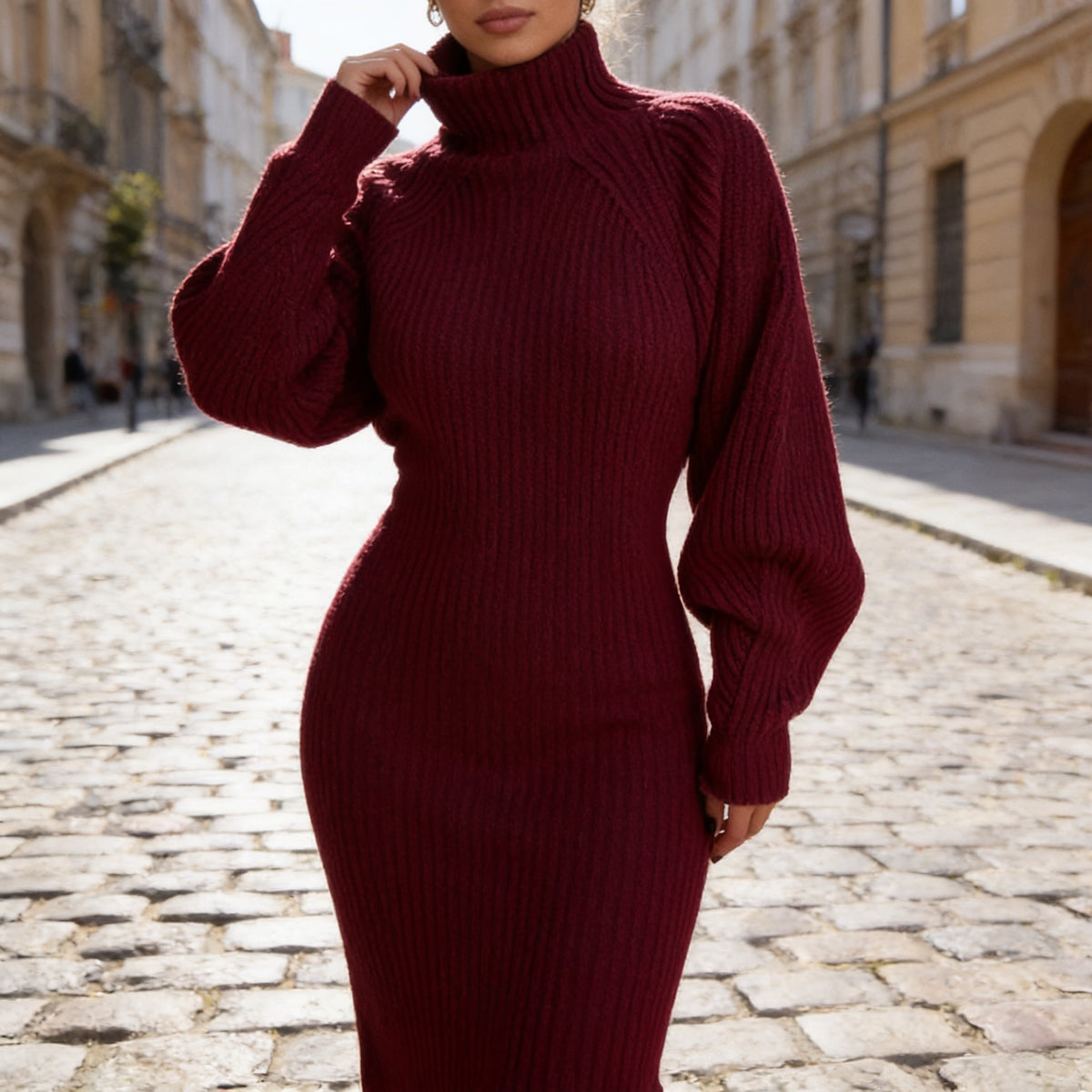 Women's Oversized Ribbed Half-Turtleneck Jumper Dress