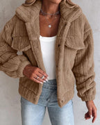 Women's Oversized Teddy Jacket with Flap Pockets