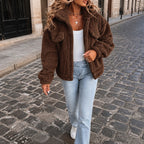 Women's Oversized Teddy Jacket with Flap Pockets