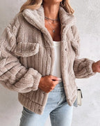 Women's Oversized Teddy Jacket with Flap Pockets