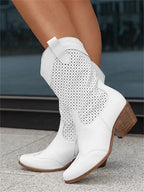 Women's Perforated Block Heel Cowboy Ankle Boots