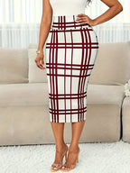 Women's Plaid Pencil Skirt with Soft Stretch