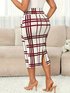 Women's Plaid Pencil Skirt with Soft Stretch