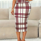 Women's Plaid Pencil Skirt with Soft Stretch