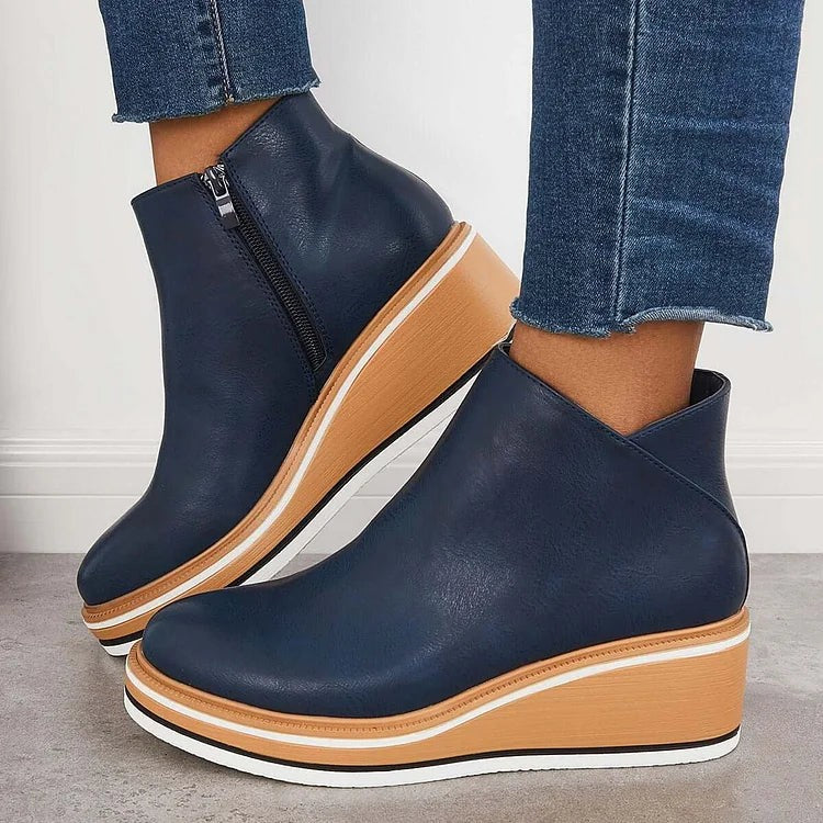 Women's Platform Ankle Boots with Side Zip