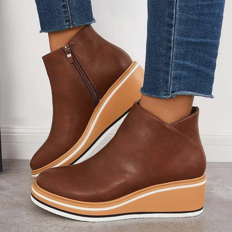 Women's Platform Ankle Boots with Side Zip
