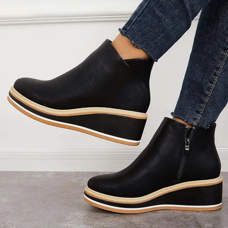 Women's Platform Ankle Boots with Side Zip