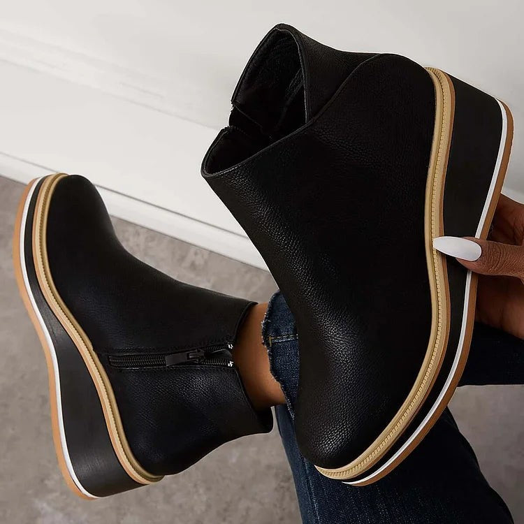 Women's Platform Ankle Boots with Side Zip