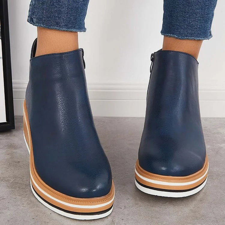 Women's Platform Ankle Boots with Side Zip